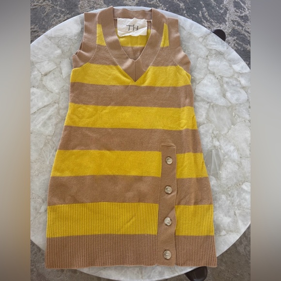 Anthropologie Dresses & Skirts - Anthropologie Cashmere Striped Yellow and Tan Sweater Dress M